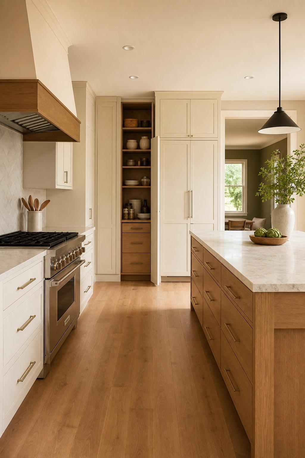 Redesigned kitchen with integrated storage, practical drawers, and a functional island